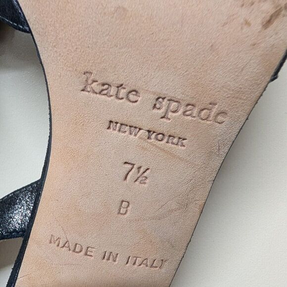 KATE SPADE Glitter Leather Black Slingback  Bow Open Toe Stiletto Fancy  7.5 M - Picture 7 of 9